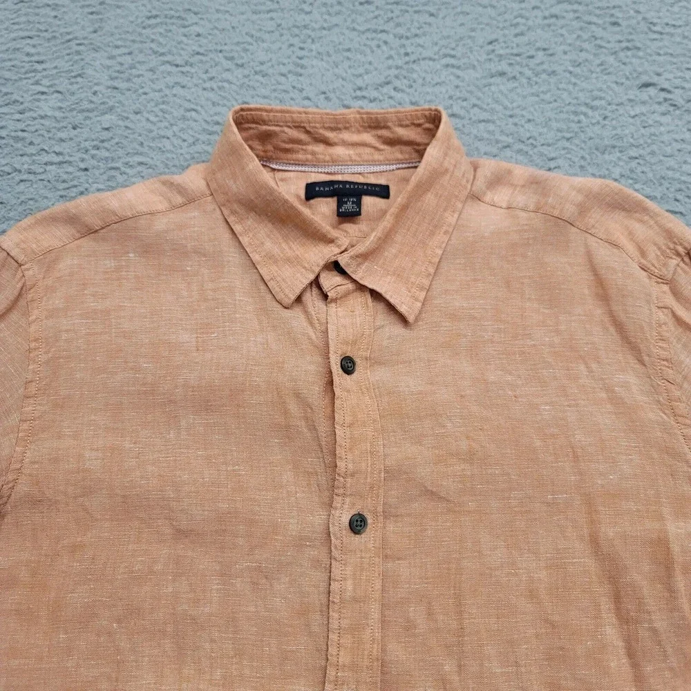 Banana Republic Shirt Mens 15- 15 1/2 Peach Flax Linen‎ Button Up Summer Casual